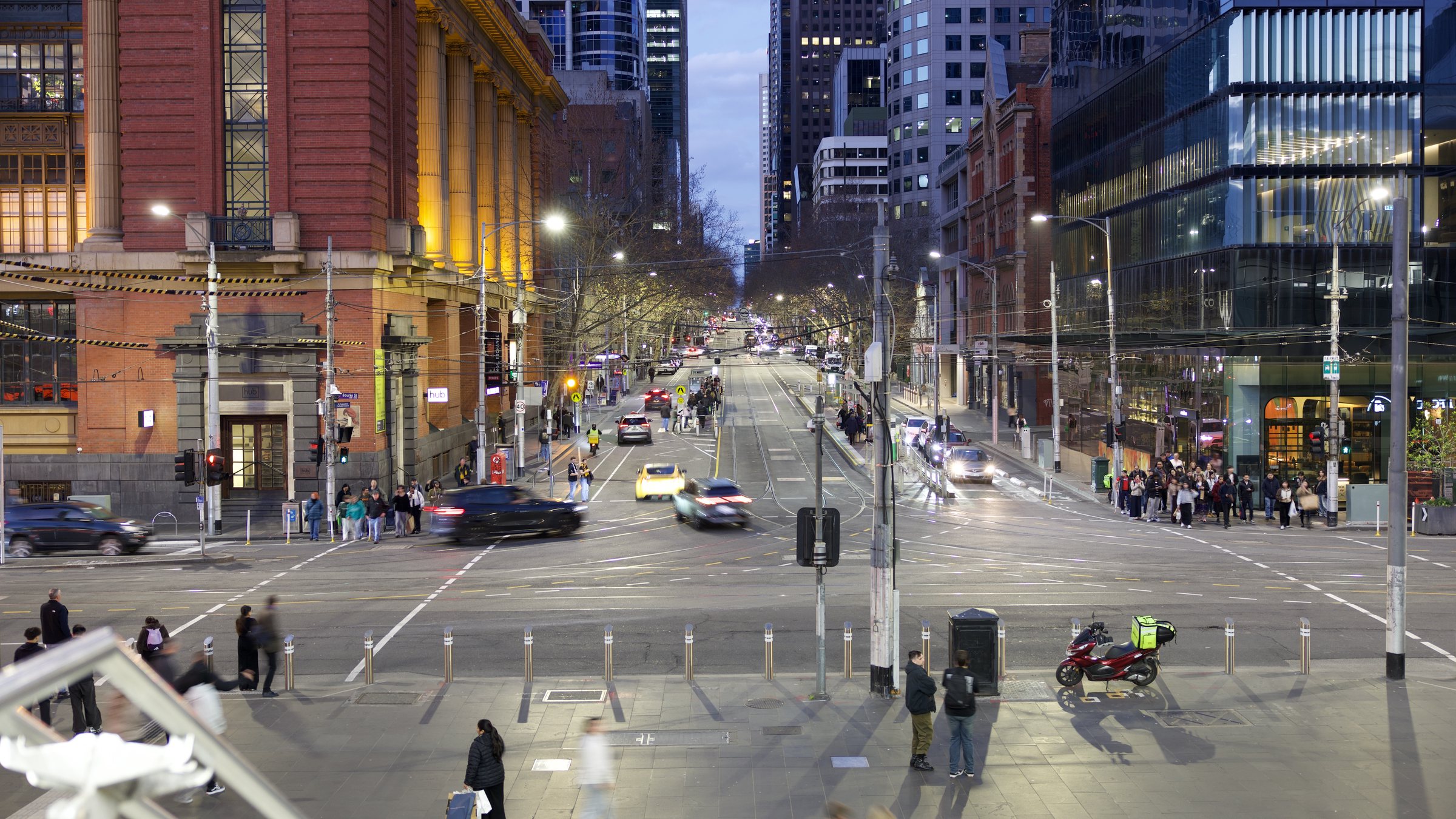 Bourke Street. Taken about 20 minutes after sunset, at this exposure the sky looks like it has some colour but from memory it was night to my eyes.